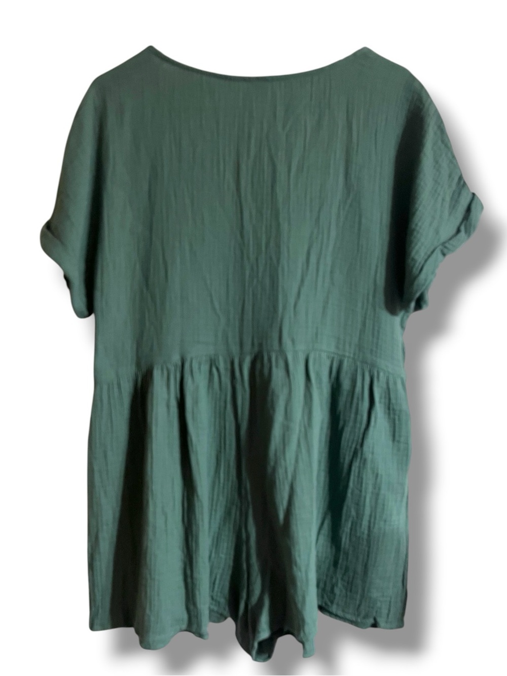 Emery Rose Green Button-Front 100% Cotton Gauze Romper, L - Picture 7 of 9